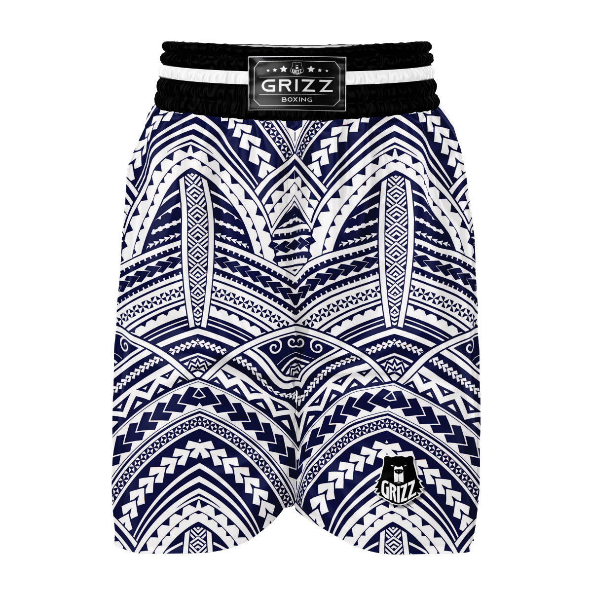 Blue Maori Print Boxing Shorts-grizzshop