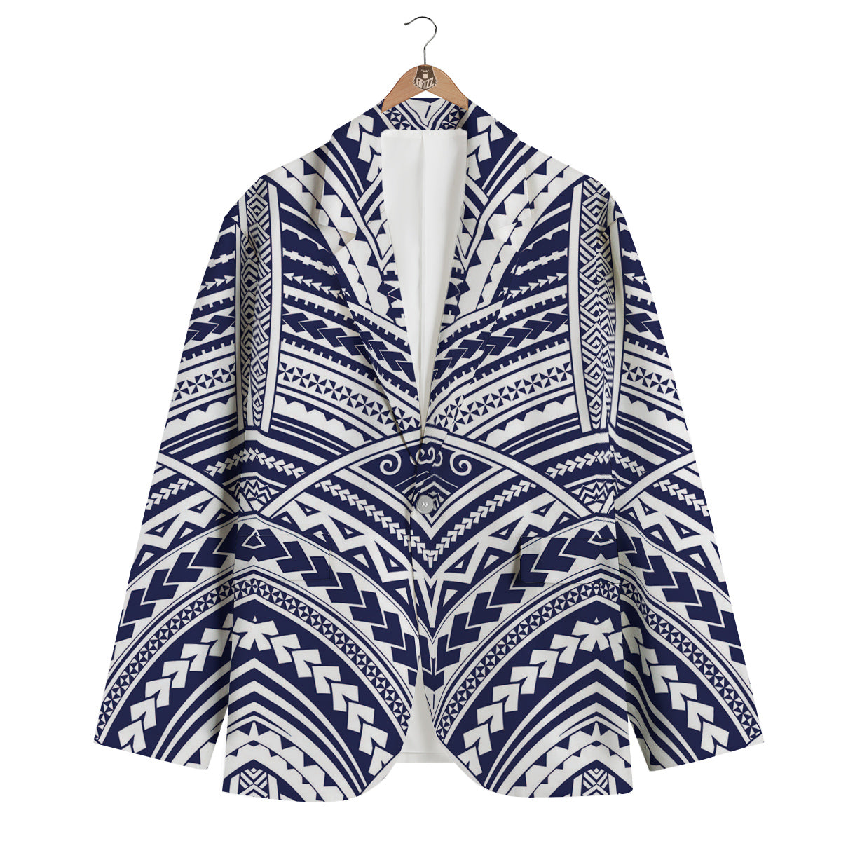 Blue Maori Print Men's Blazer-grizzshop