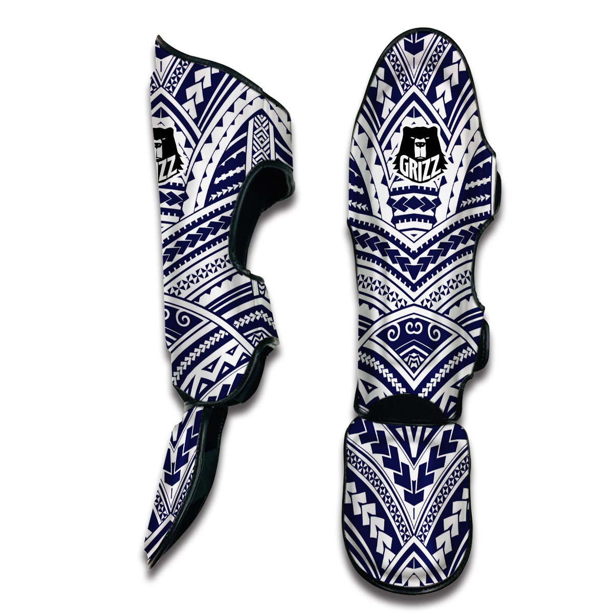 Blue Maori Print Muay Thai Shin Guards-grizzshop