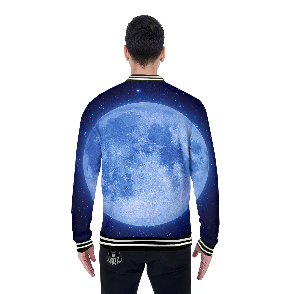 Blue Moon Print Baseball Jacket-grizzshop