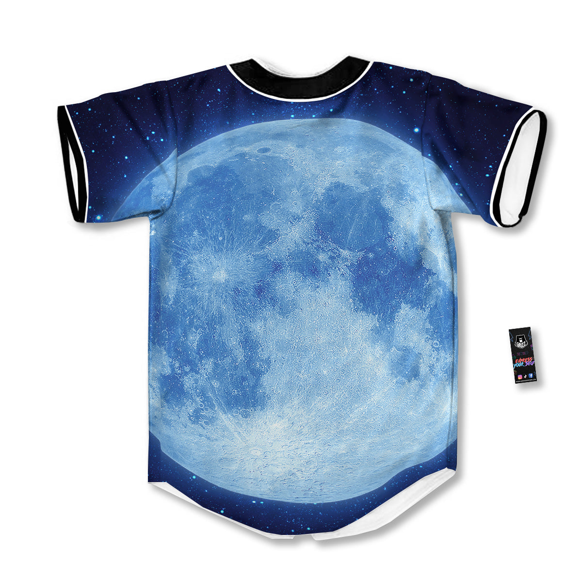 Blue Moon Print Baseball Jersey-grizzshop