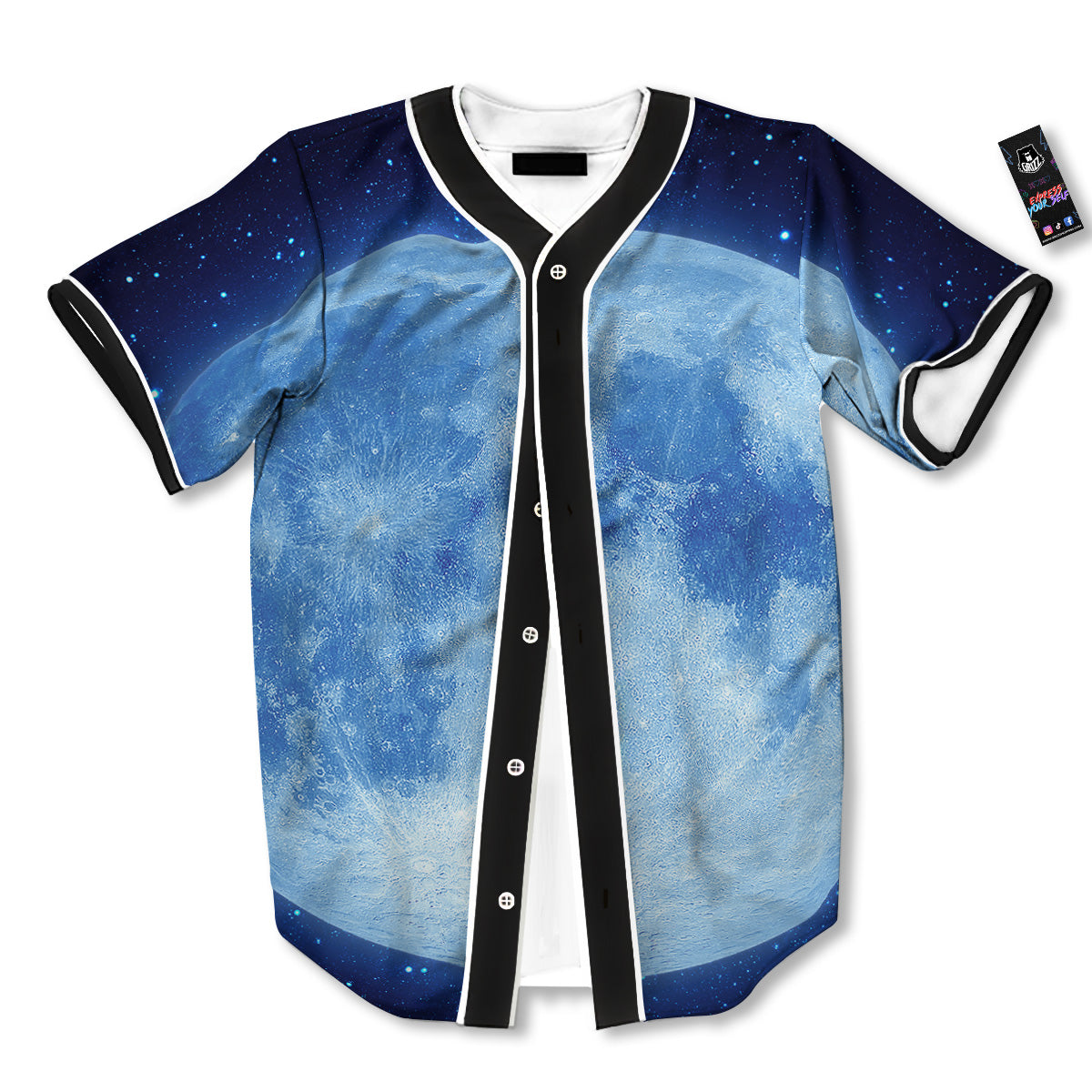 Blue Moon Print Baseball Jersey-grizzshop