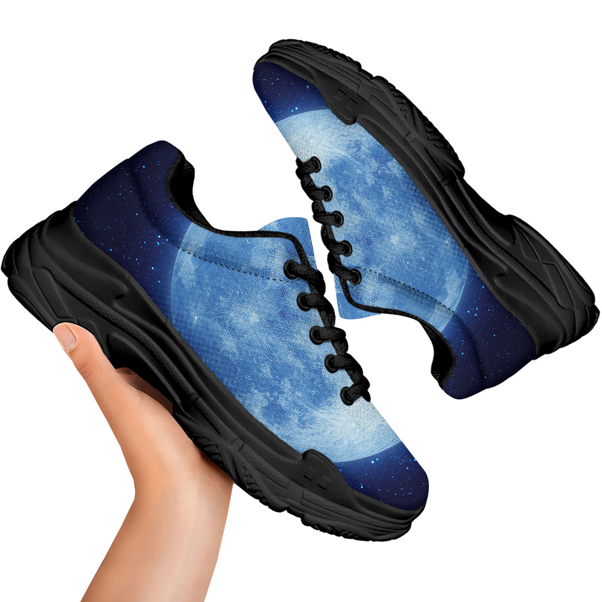 Blue Moon Print Black Chunky Shoes-grizzshop
