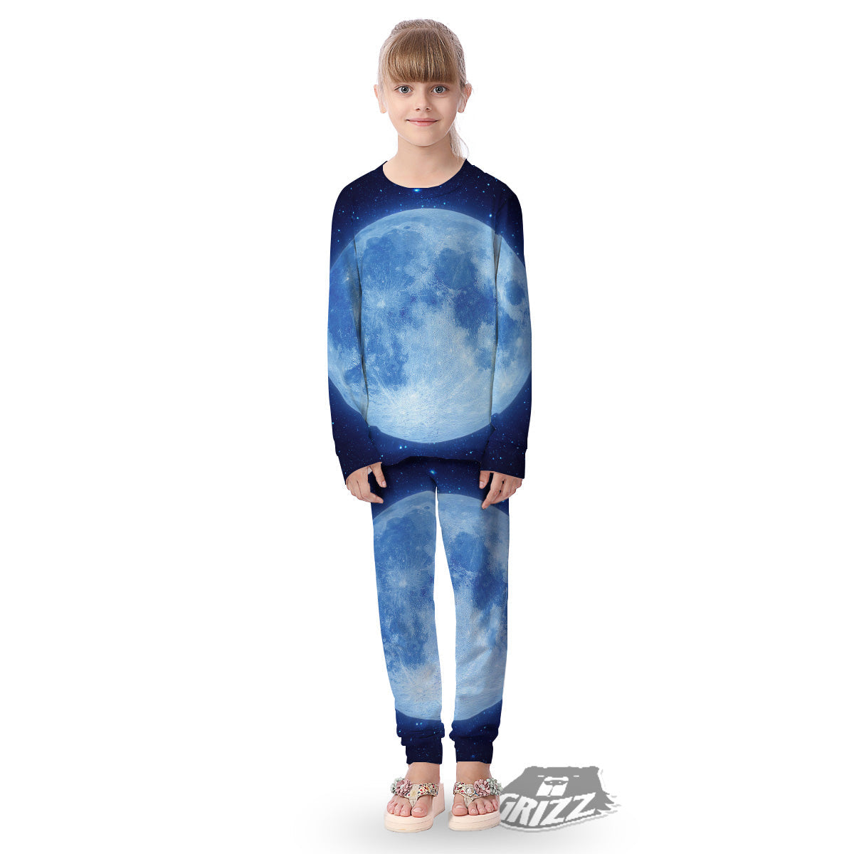 Blue Moon Print Kid's Pajamas-grizzshop