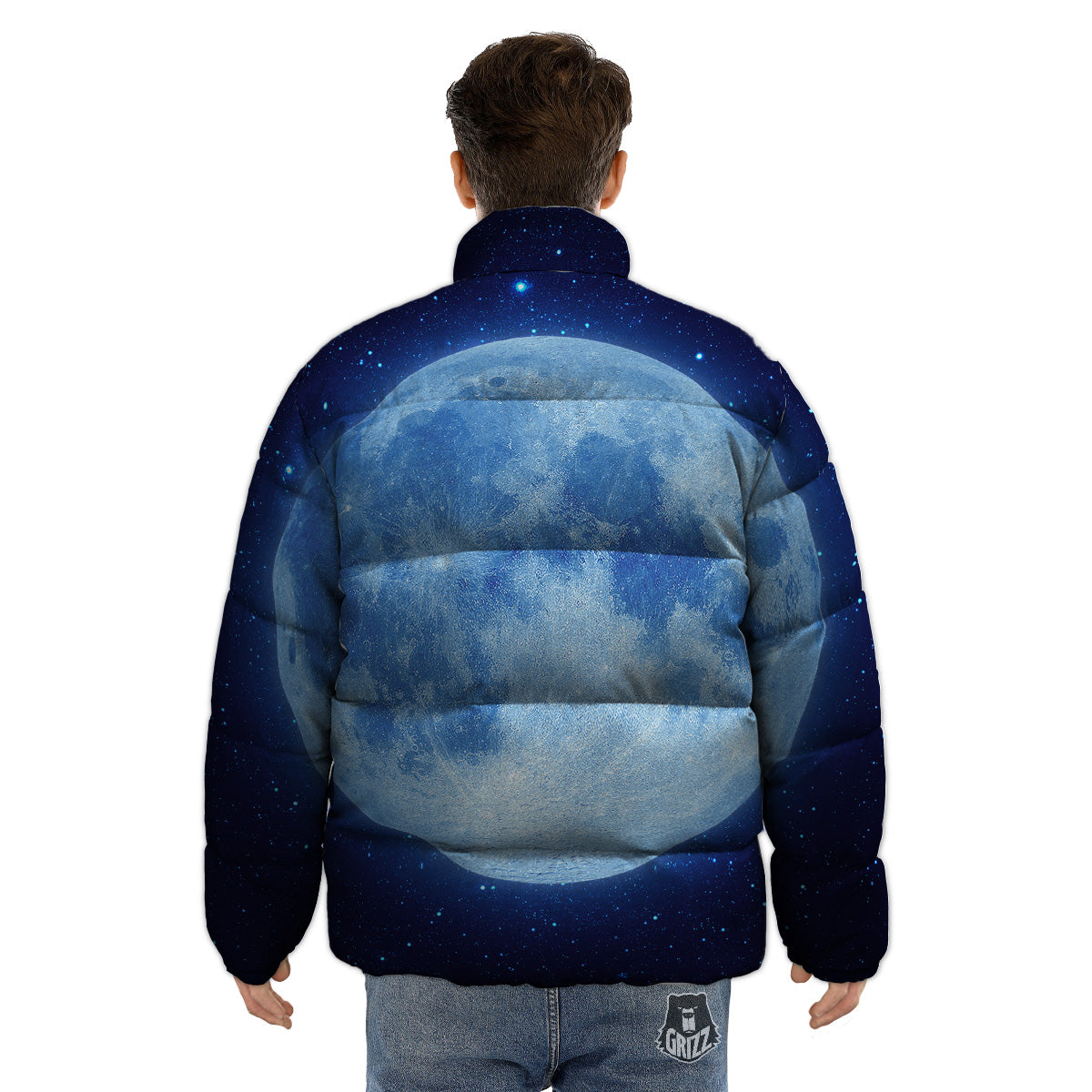Blue Moon Print Puffer Jacket-grizzshop
