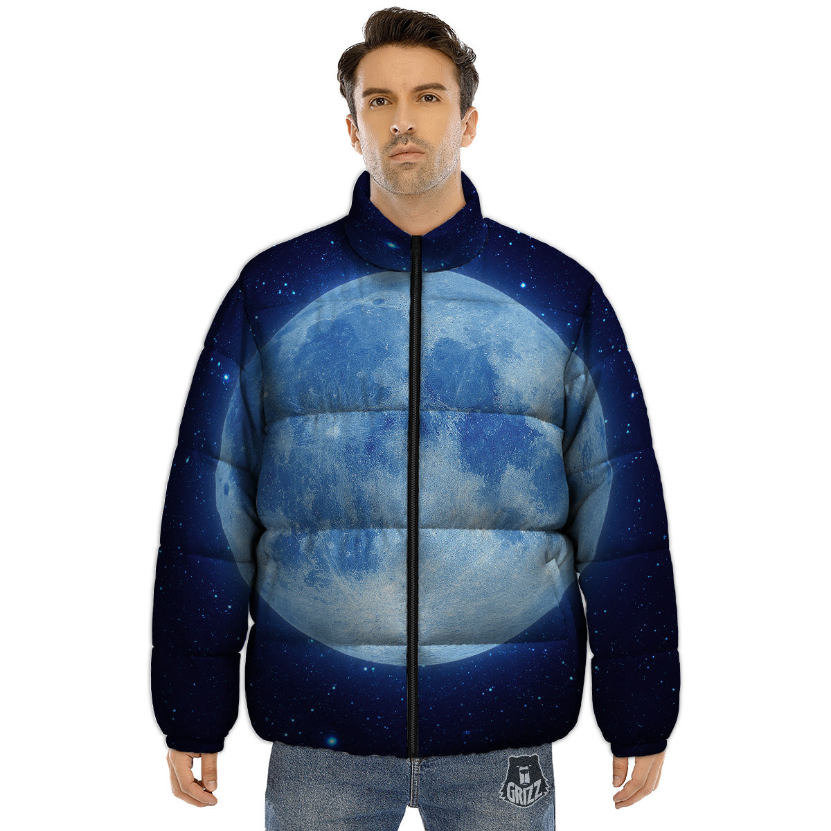 Blue Moon Print Puffer Jacket-grizzshop