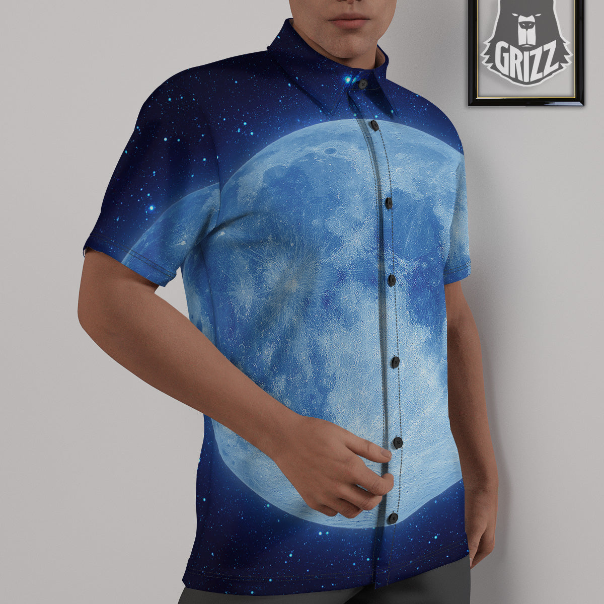 Blue Moon Print Untucked Shirts-grizzshop