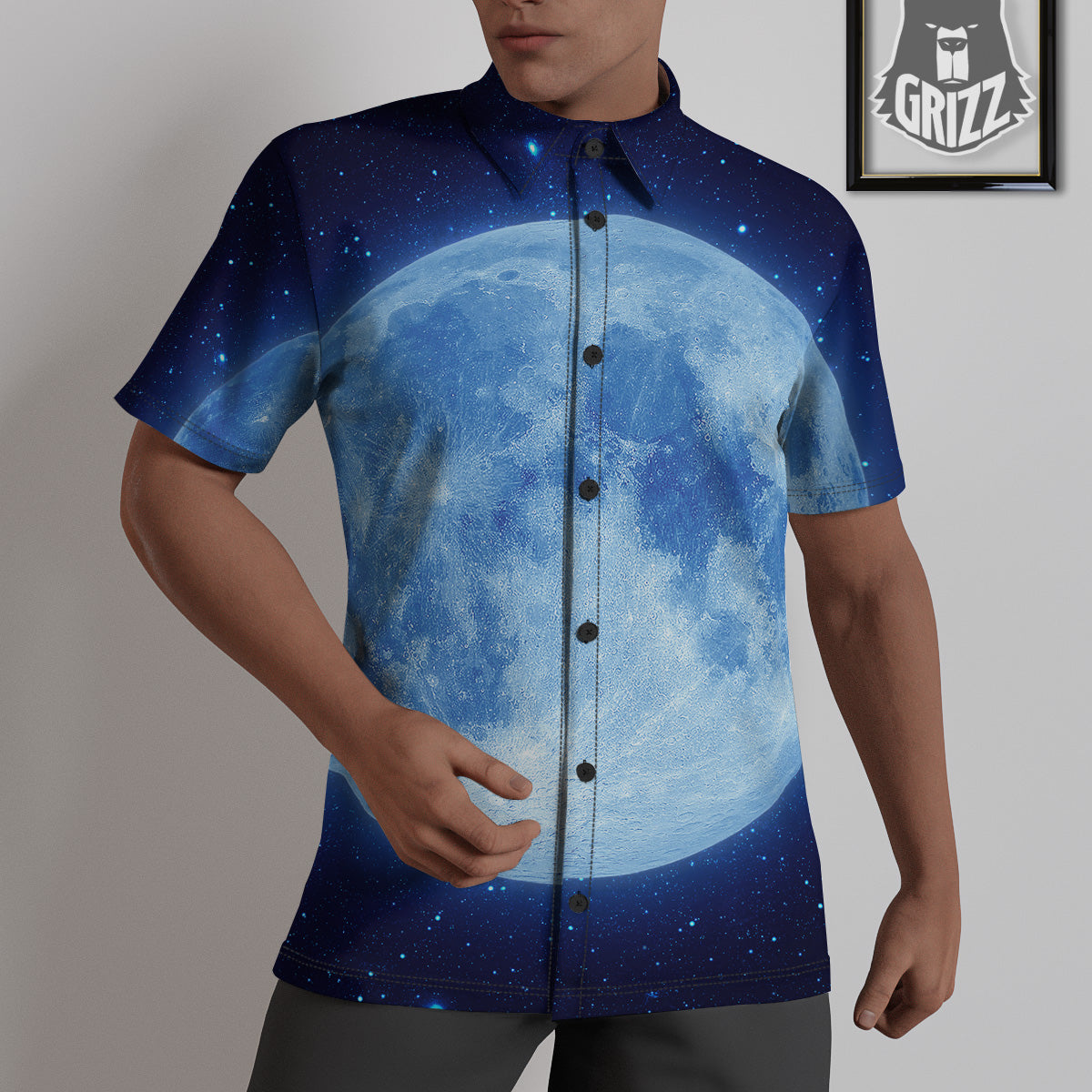 Blue Moon Print Untucked Shirts-grizzshop