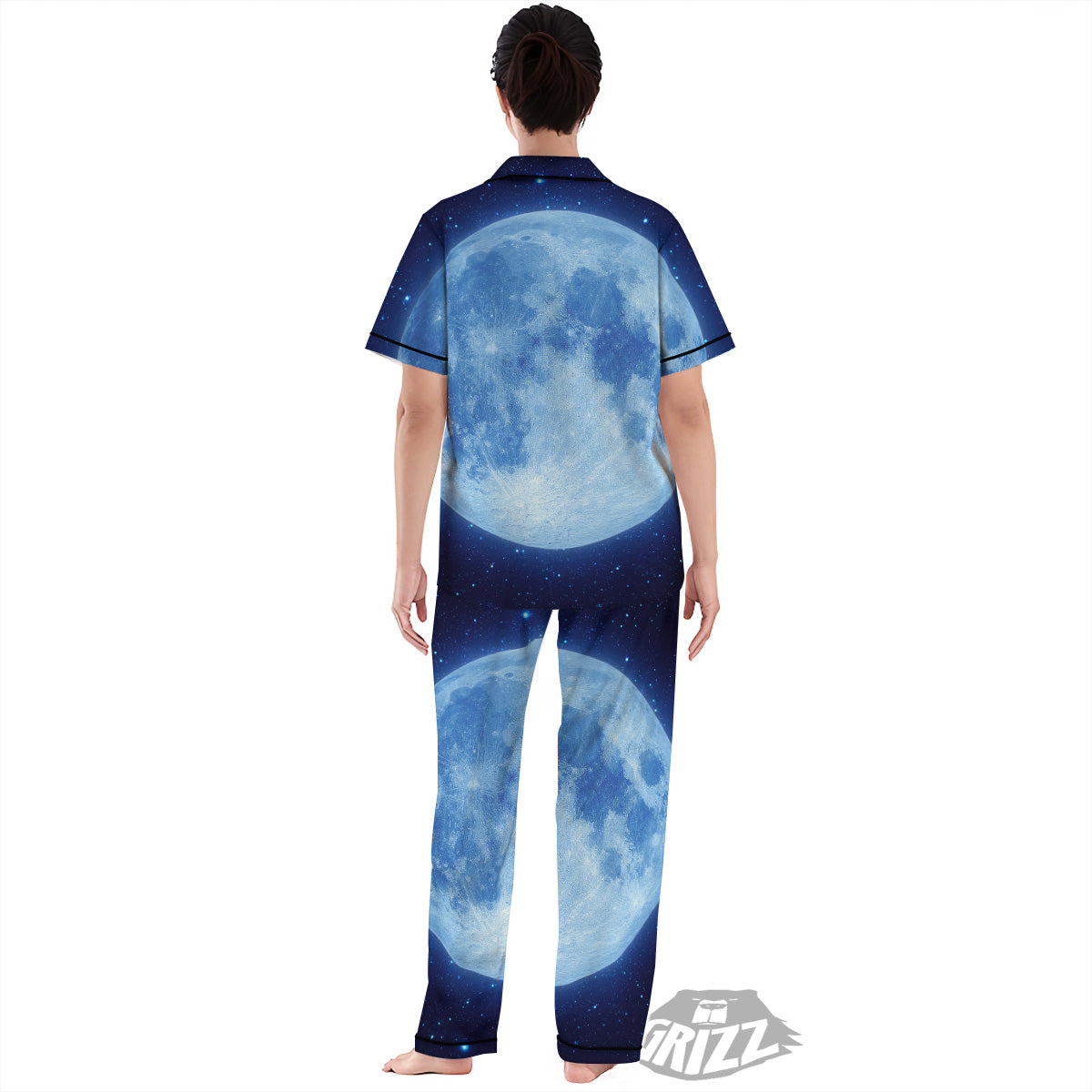 Blue Moon Print Women's Pajamas Set-grizzshop
