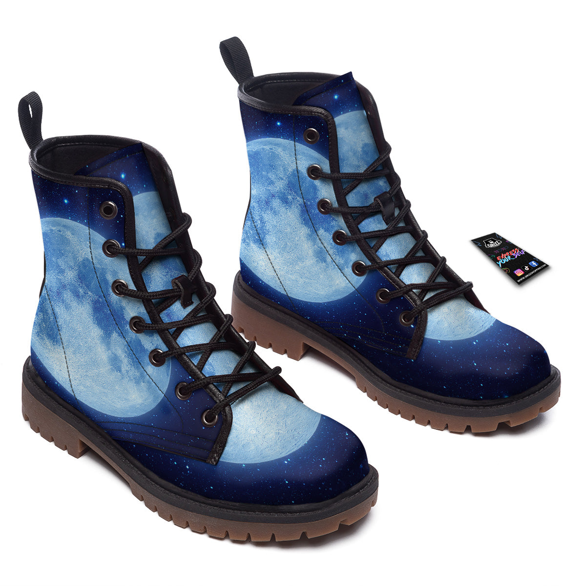 Blue Moon Print Work Boots-grizzshop