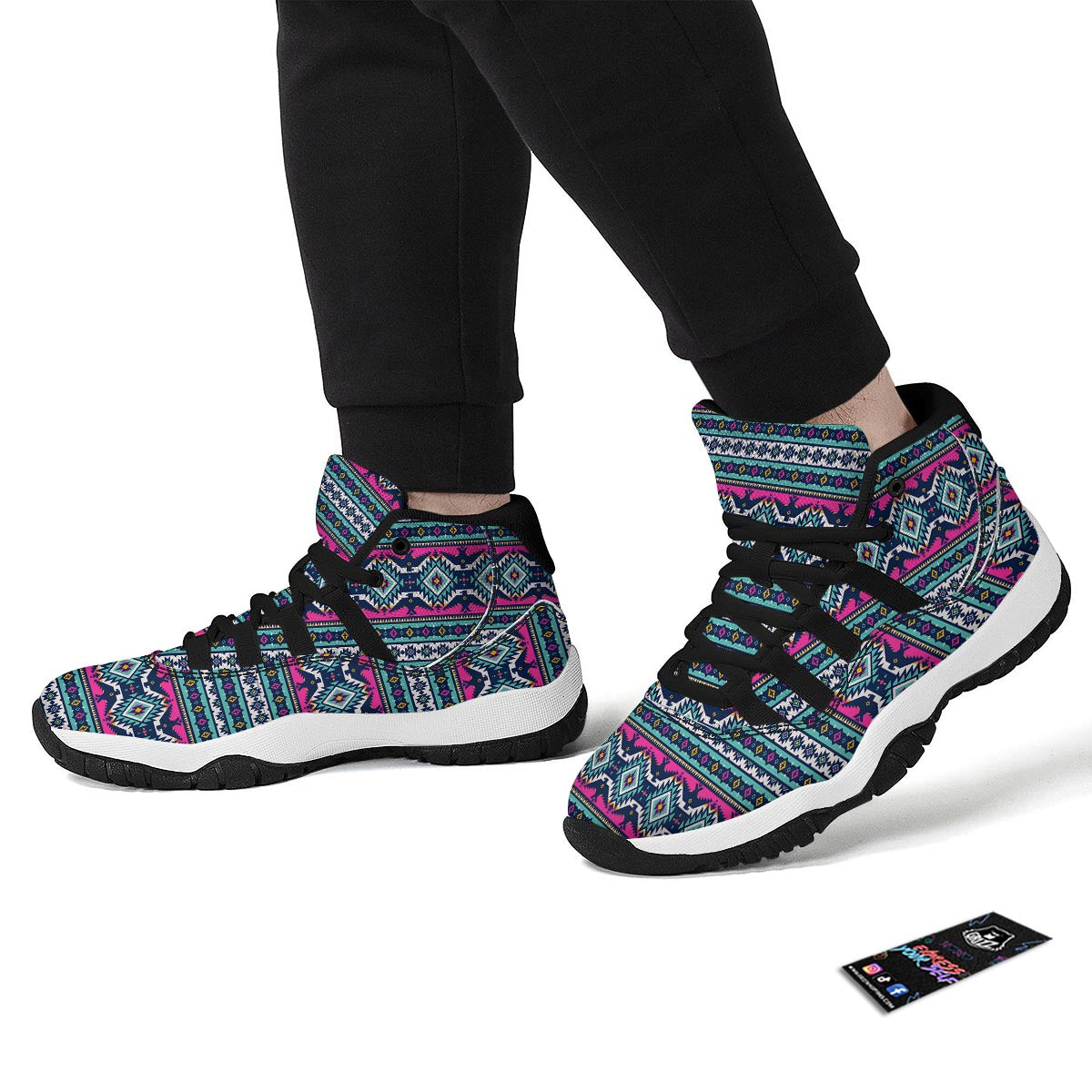 Blue Native American Tribal Navajo Indians Aztec Print Black Bball Shoes-grizzshop