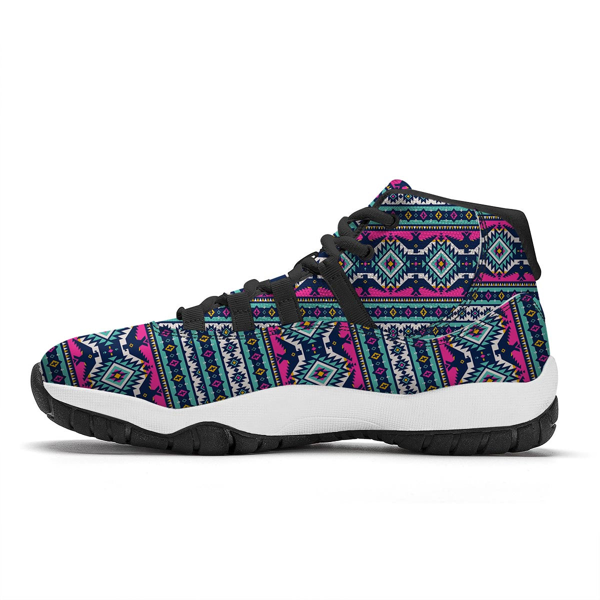 Blue Native American Tribal Navajo Indians Aztec Print Black Bball Shoes-grizzshop