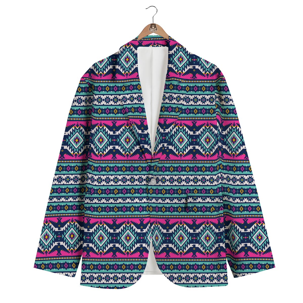 Blue Native American Tribal Navajo Indians Aztec Print Men's Blazer-grizzshop