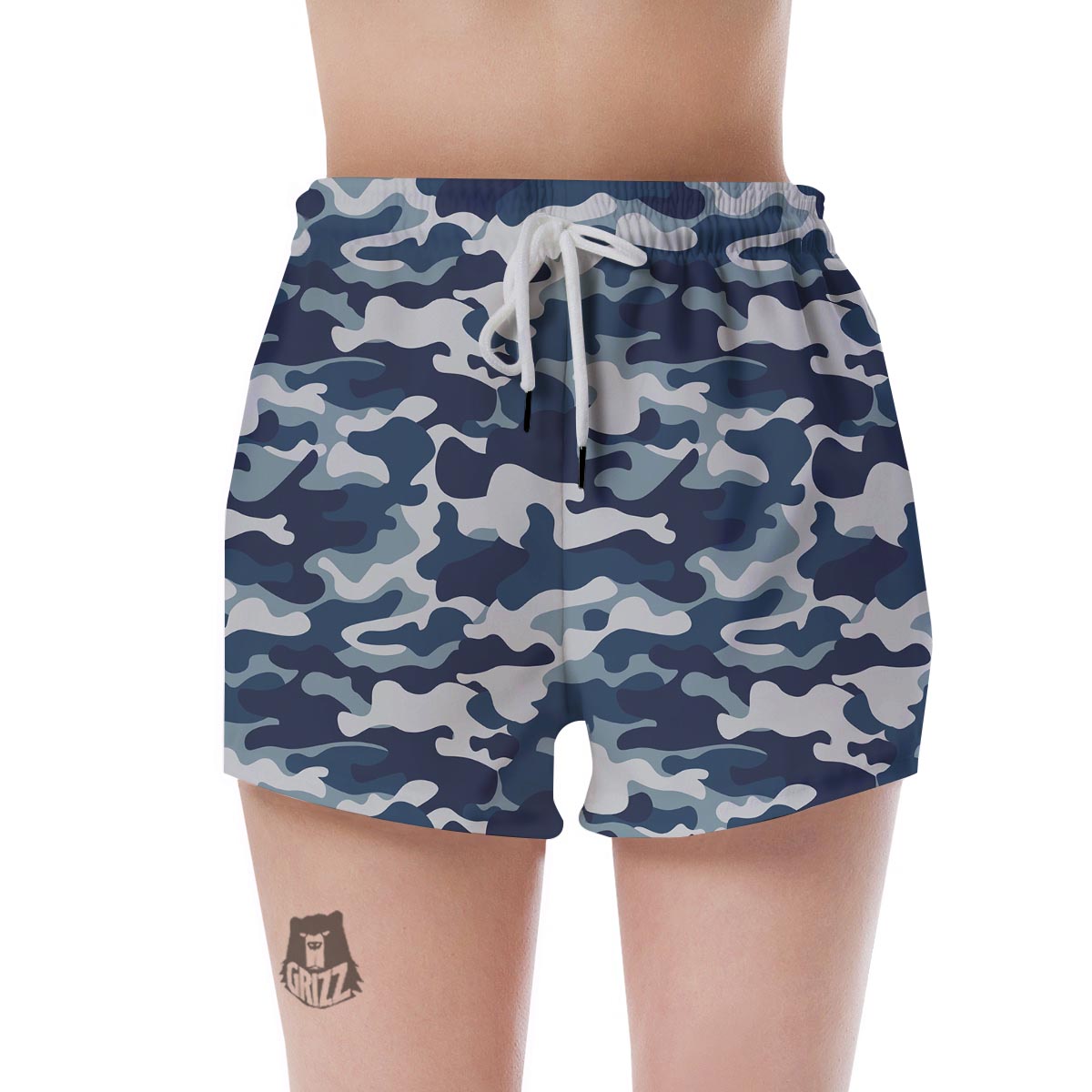 Blue Navy Camo Print Women's Shorts-grizzshop