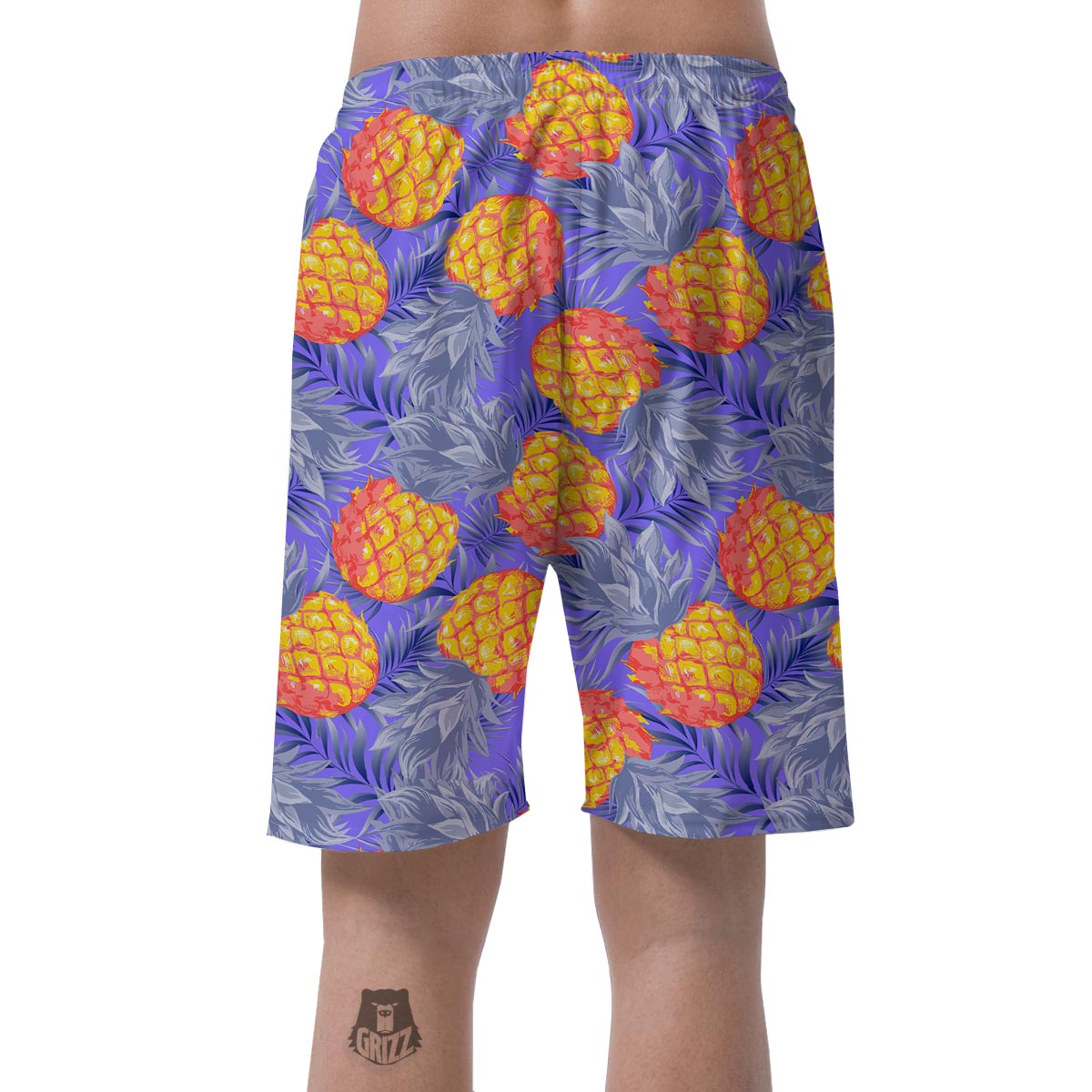 Blue Neon Pineapple Hawaiian Print Men's Shorts-grizzshop