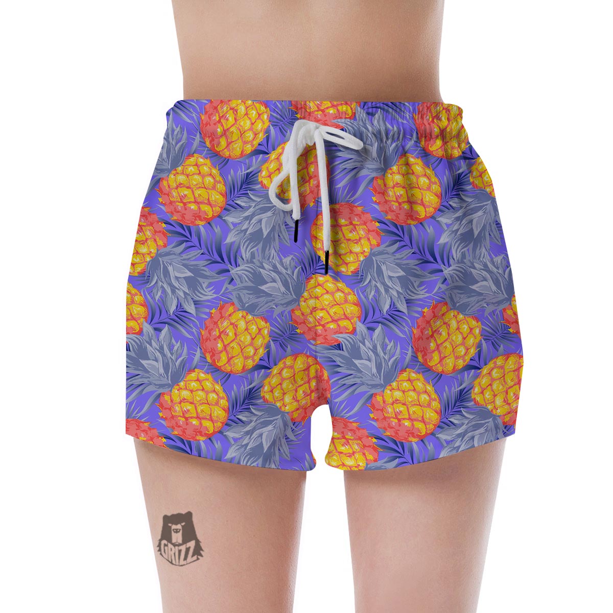 Blue Neon Pineapple Hawaiian Print Women's Shorts-grizzshop