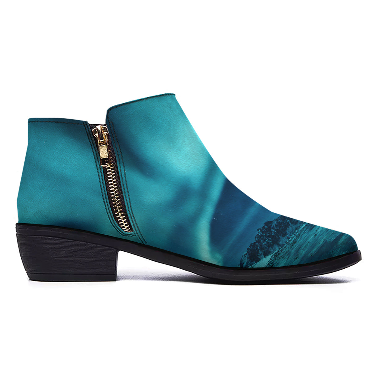 Blue Northern Lights And Mountain Print Ankle Boots-grizzshop