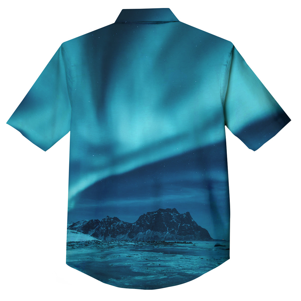Blue Northern Lights And Mountain Print Button Up Shirt-grizzshop