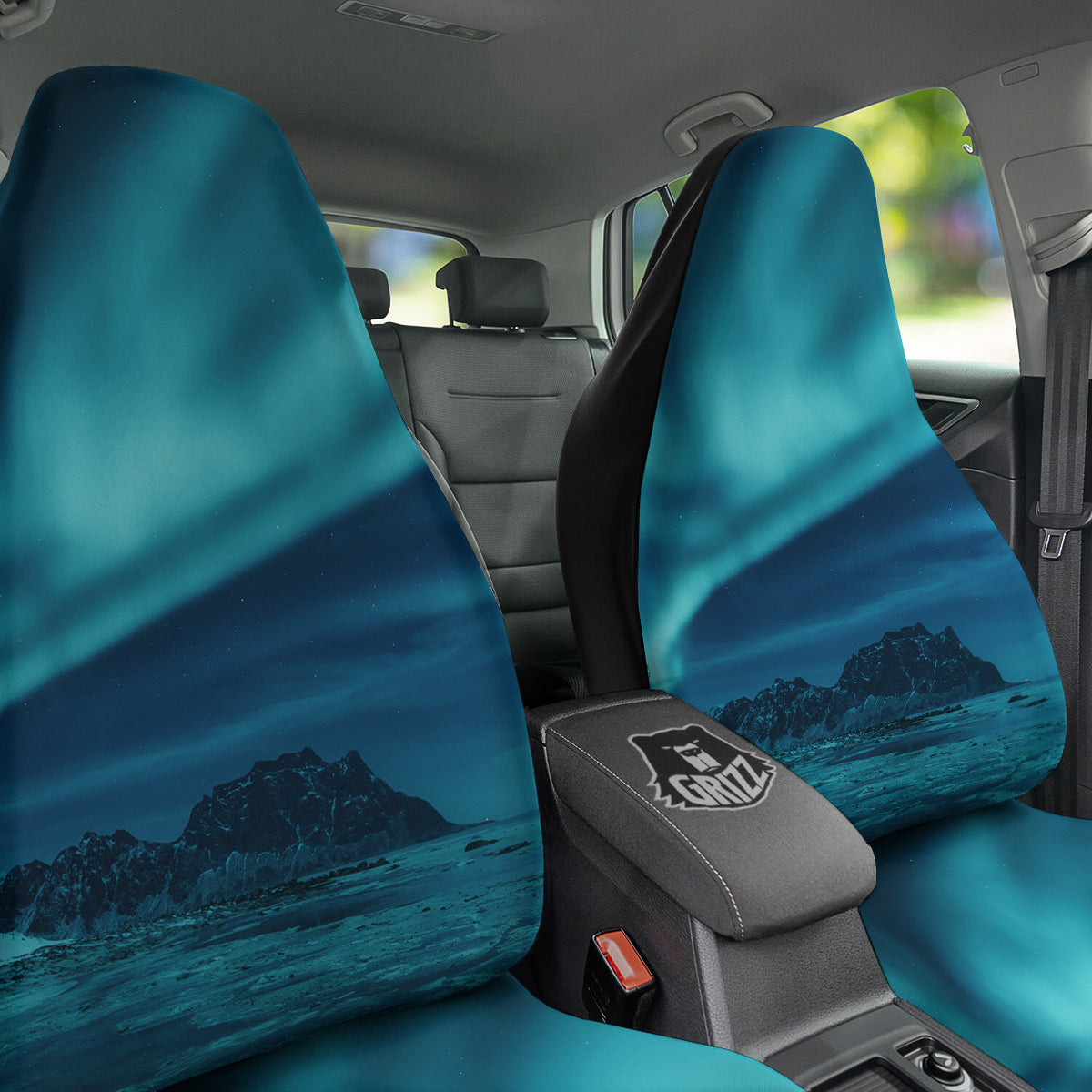 Blue Northern Lights And Mountain Print Car Seat Covers-grizzshop