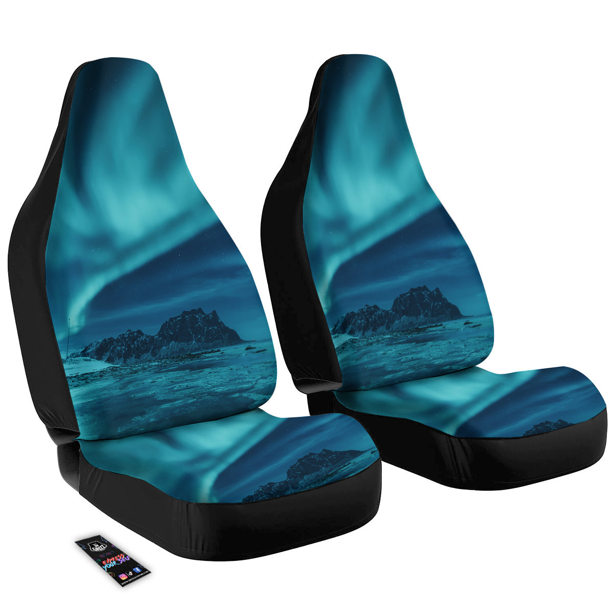 Blue Northern Lights And Mountain Print Car Seat Covers-grizzshop