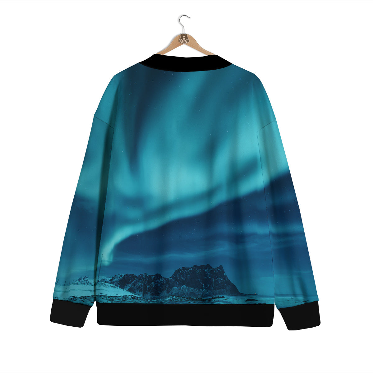Blue Northern Lights And Mountain Print Cardigan-grizzshop
