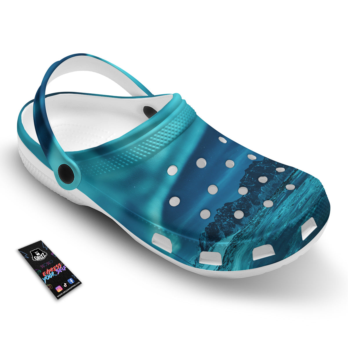 Blue Northern Lights And Mountain Print Clog-grizzshop