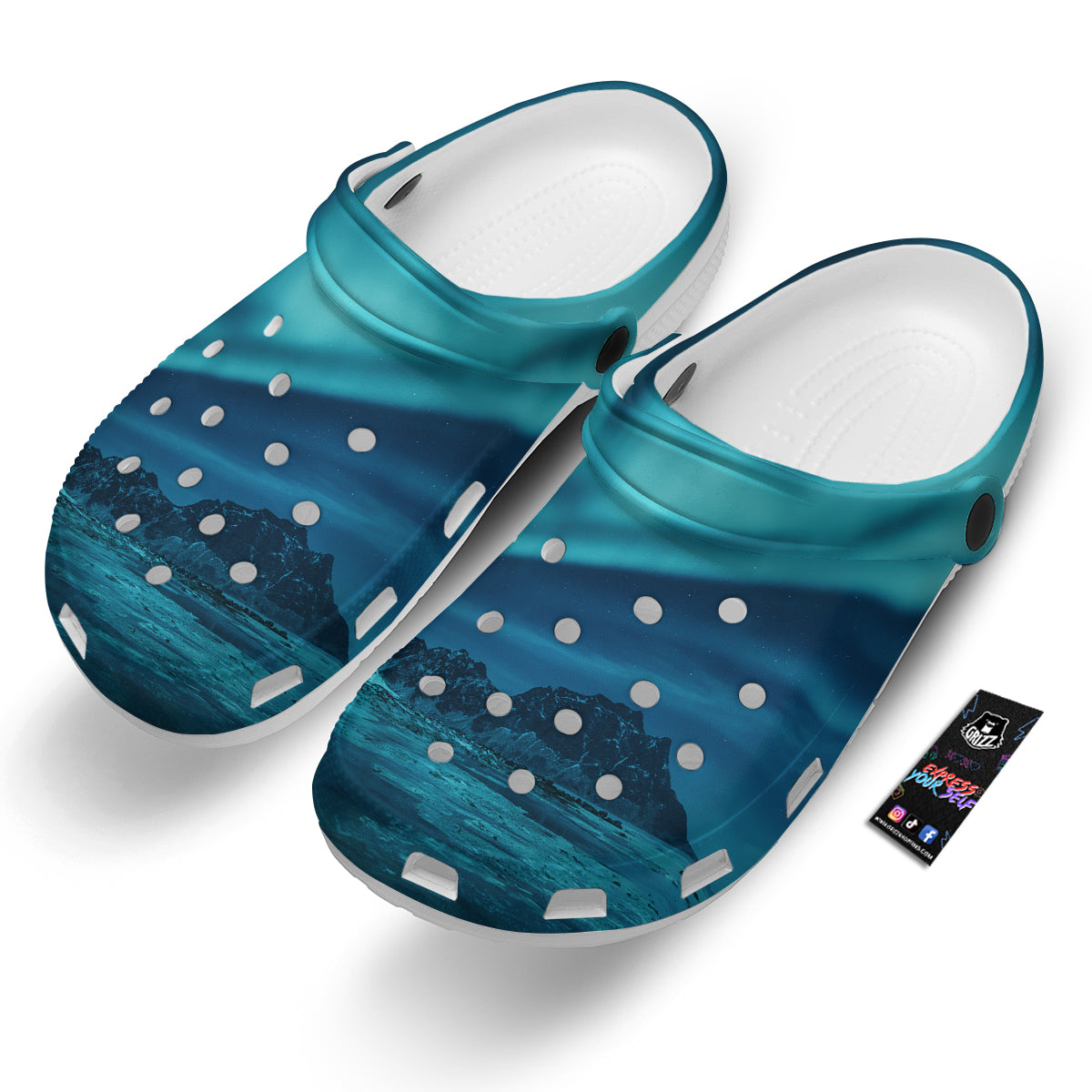 Blue Northern Lights And Mountain Print Clog-grizzshop