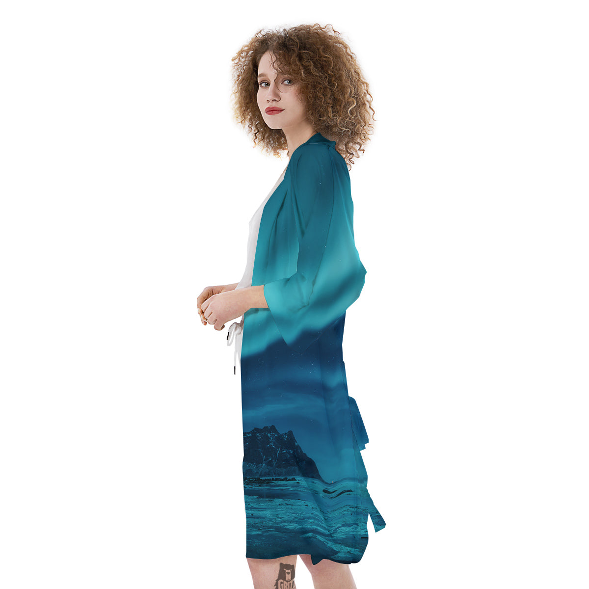 Blue Northern Lights And Mountain Print Kimono-grizzshop