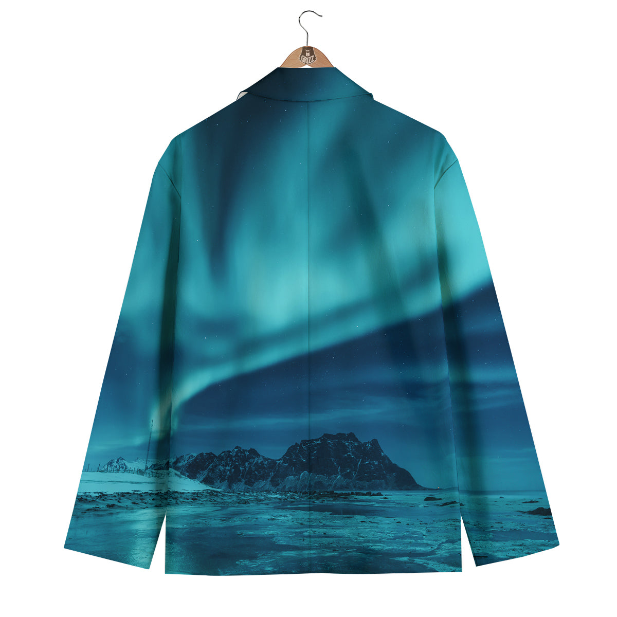 Blue Northern Lights And Mountain Print Men's Blazer-grizzshop