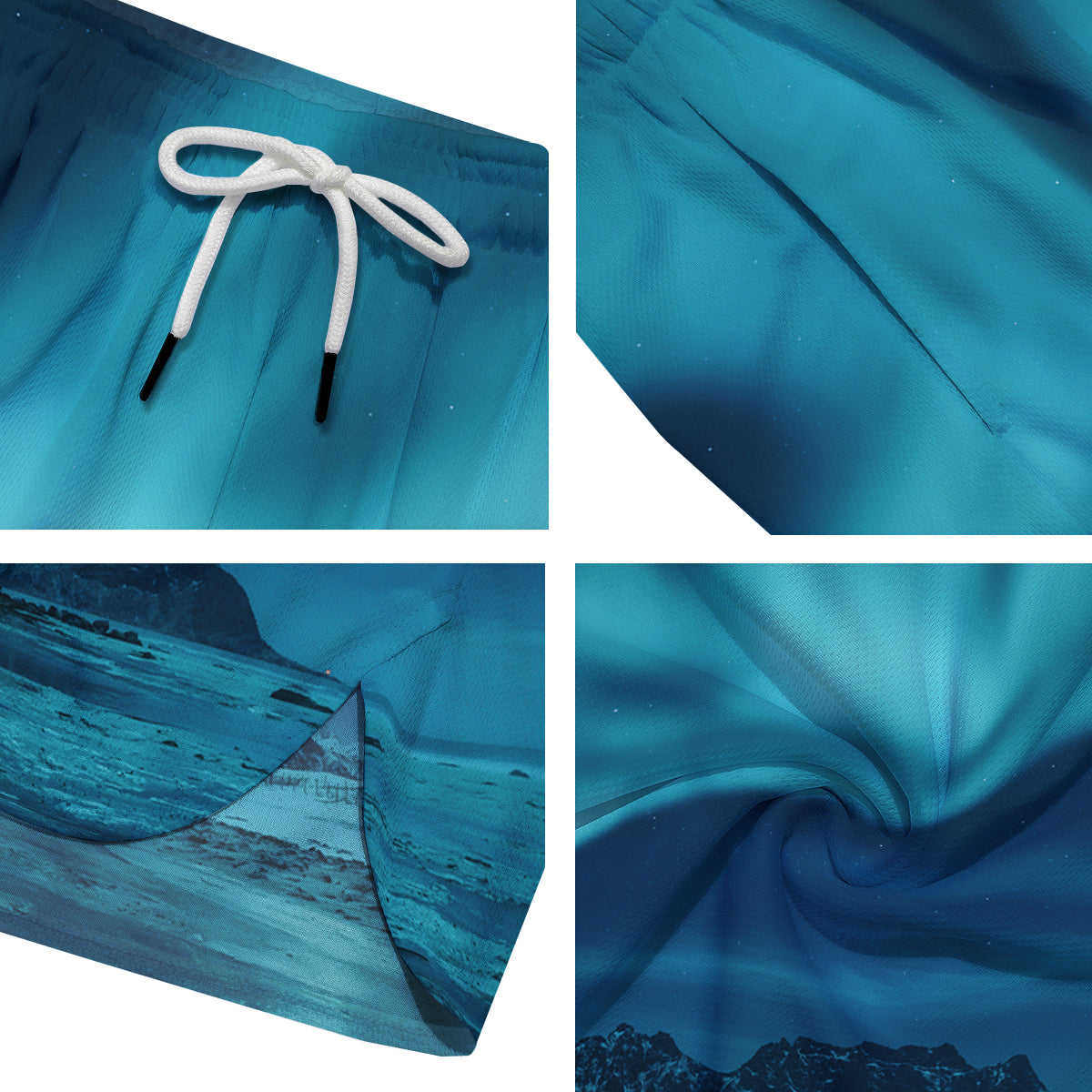 Blue Northern Lights And Mountain Print Men's Running Shorts-grizzshop
