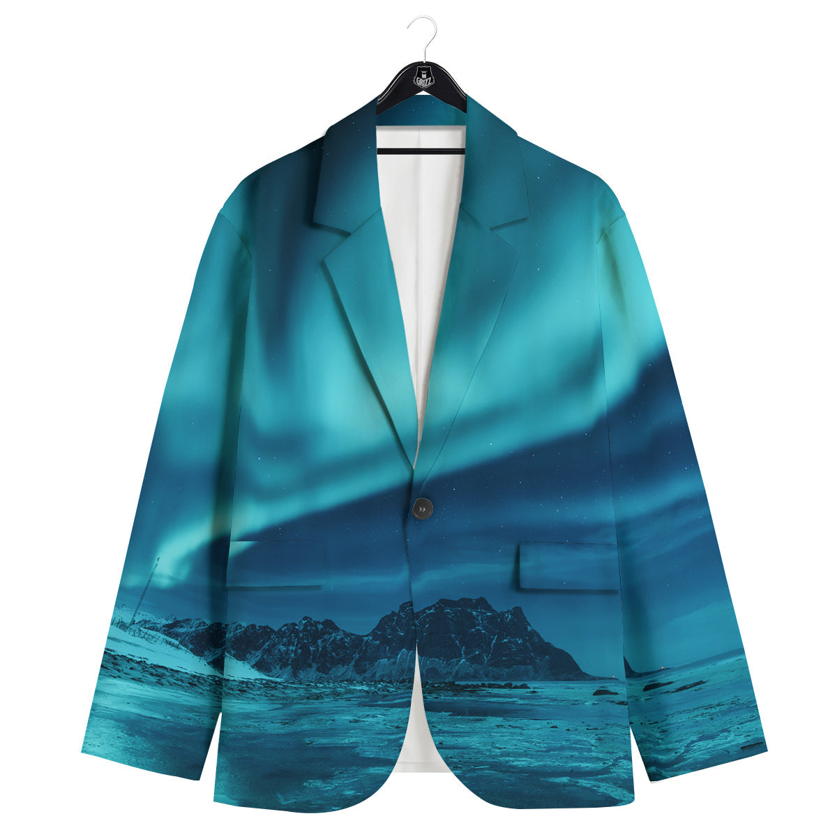 Blue Northern Lights And Mountain Print Men's Sport Coat-grizzshop