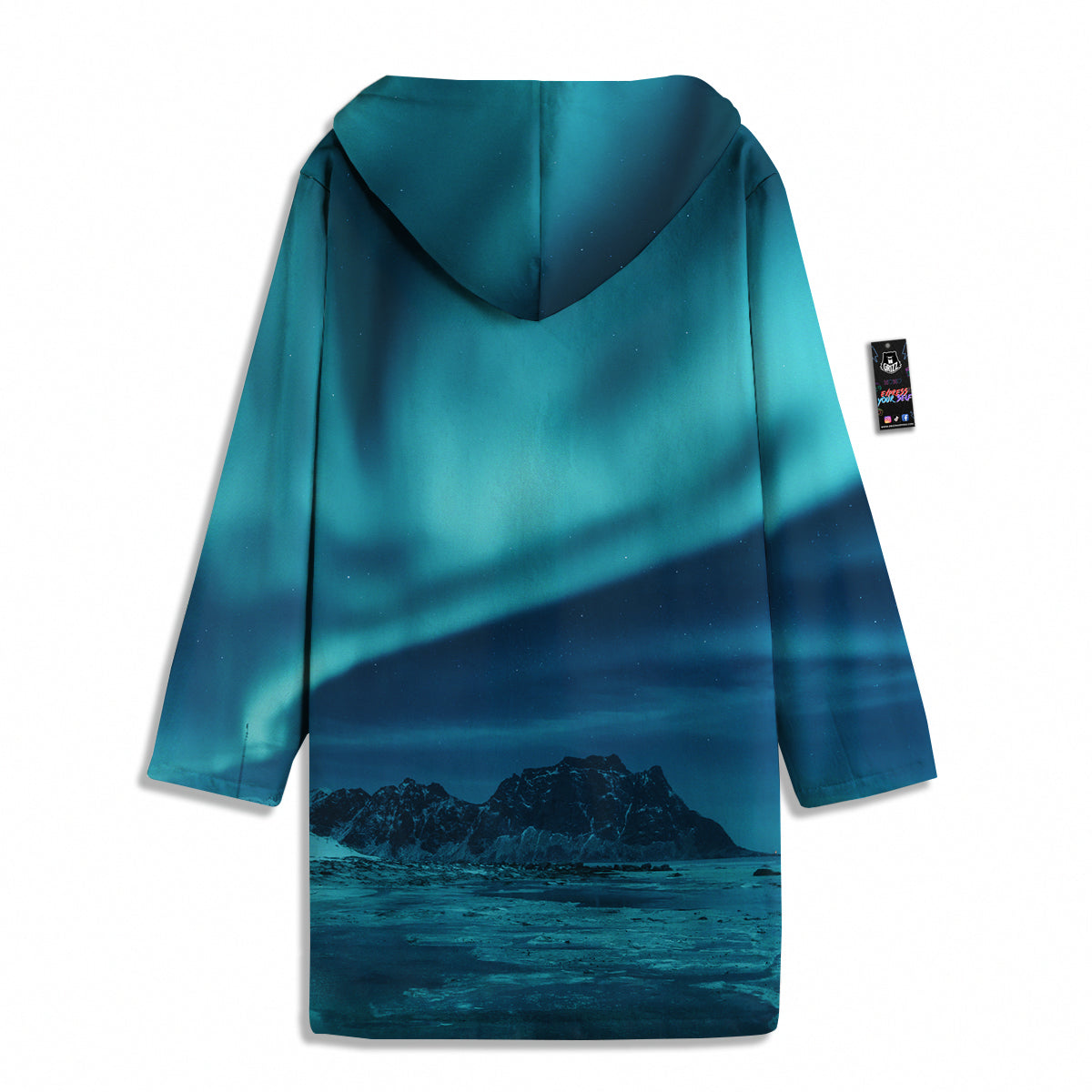 Blue Northern Lights And Mountain Print Men's Windbreaker Jacket-grizzshop