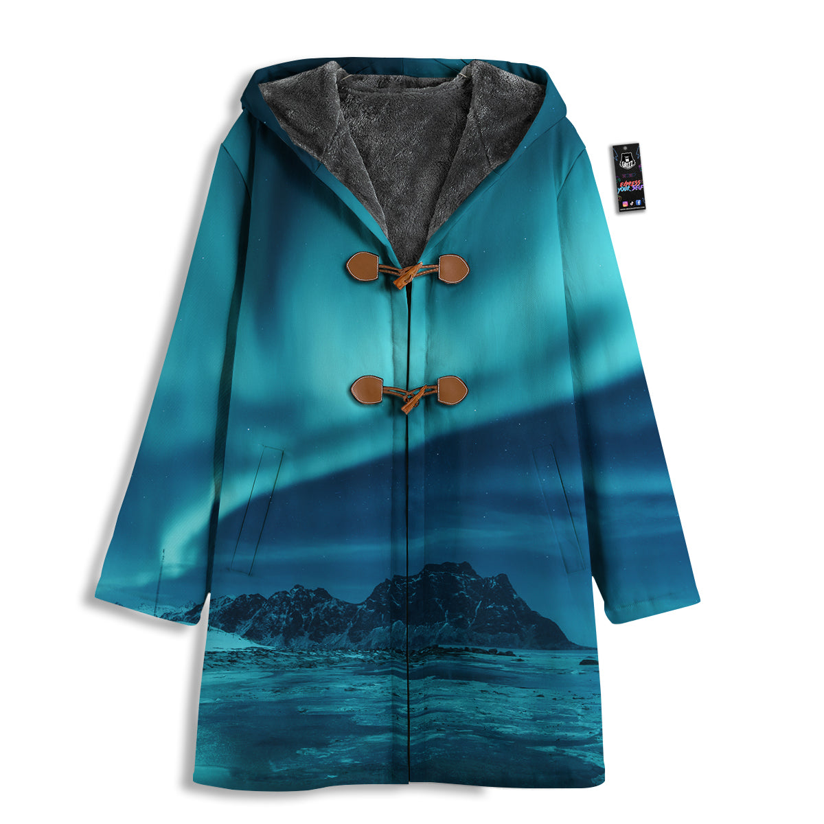Blue Northern Lights And Mountain Print Men's Windbreaker Jacket-grizzshop