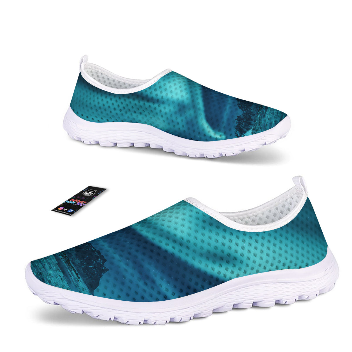 Blue Northern Lights And Mountain Print Nurse Shoes-grizzshop