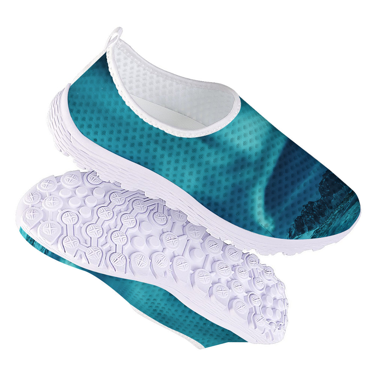 Blue Northern Lights And Mountain Print Nurse Shoes-grizzshop
