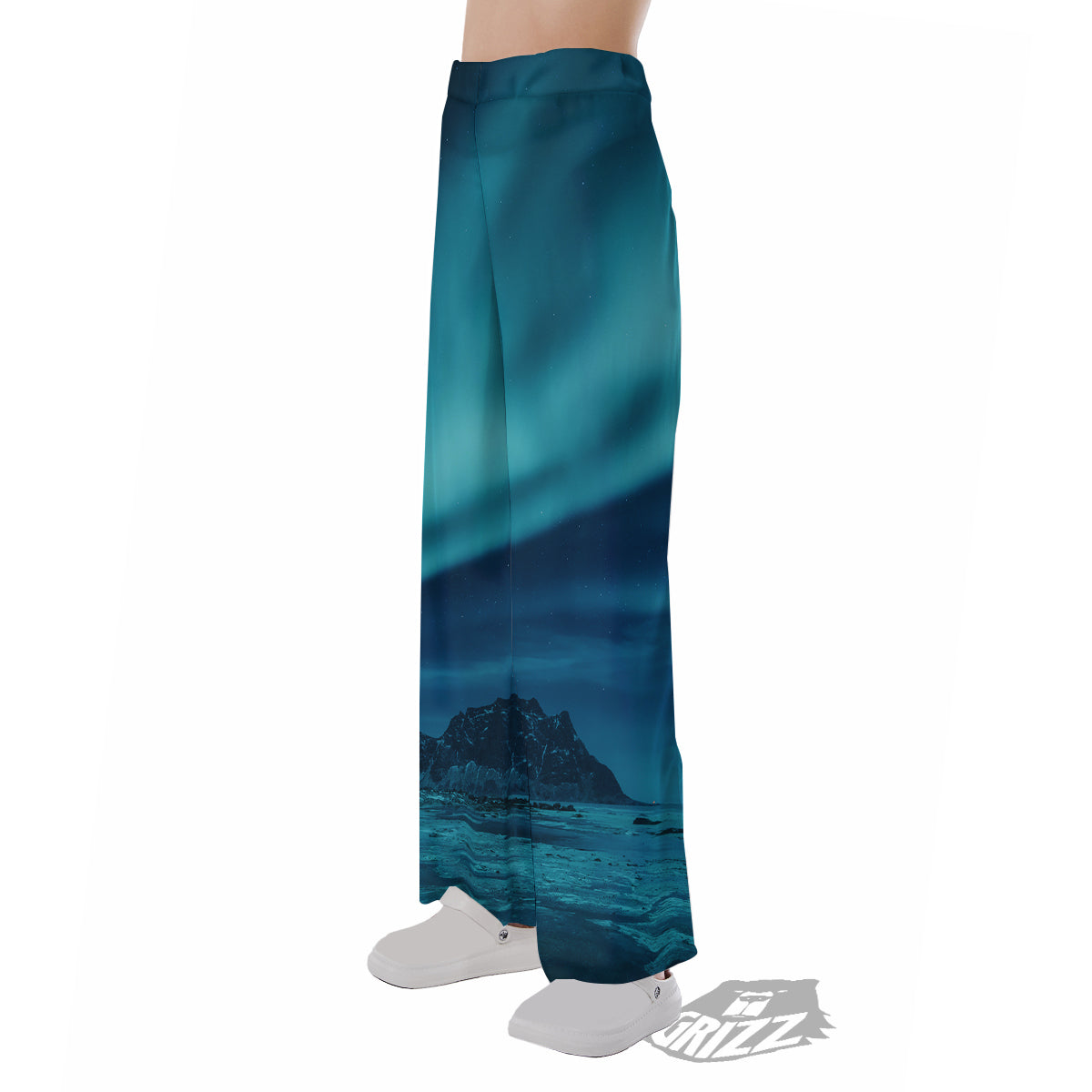 Blue Northern Lights And Mountain Print Pajama Pants-grizzshop