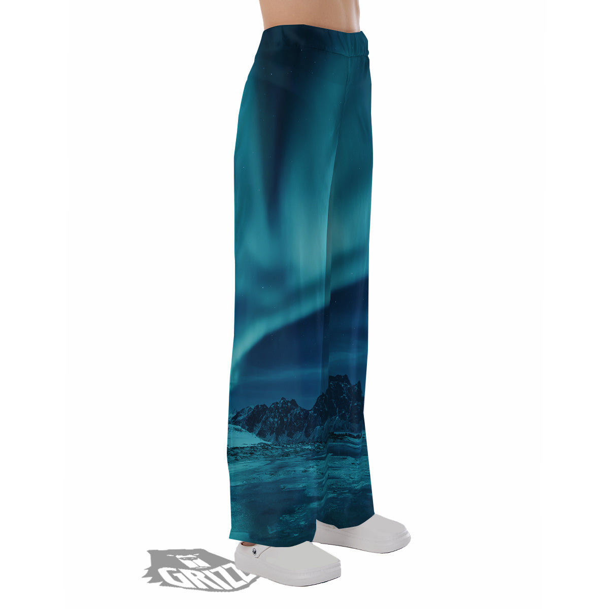 Blue Northern Lights And Mountain Print Pajama Pants-grizzshop