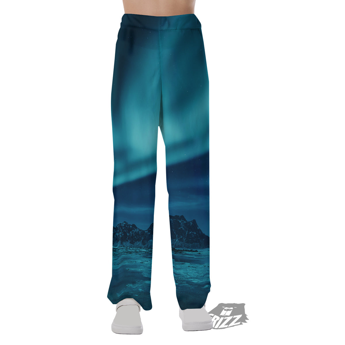 Blue Northern Lights And Mountain Print Pajama Pants-grizzshop