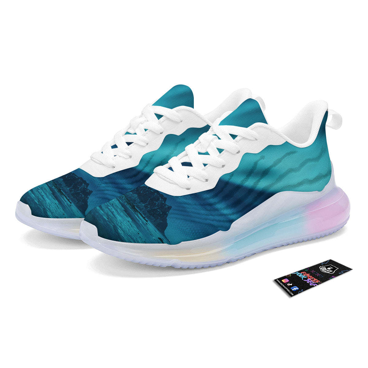 Blue Northern Lights And Mountain Print Running Sneakers-grizzshop