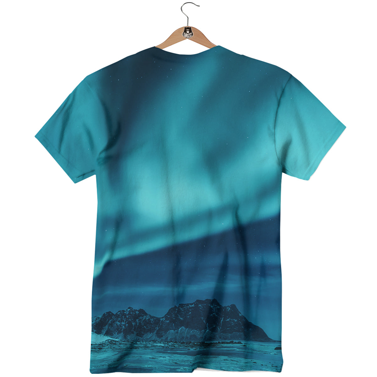 Blue Northern Lights And Mountain Print T-Shirt-grizzshop