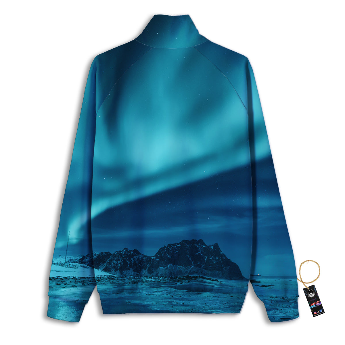 Blue Northern Lights And Mountain Print Track Jacket-grizzshop