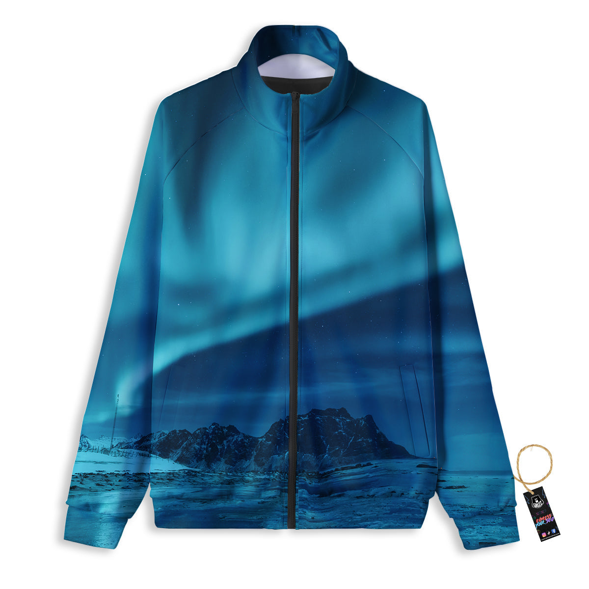 Blue Northern Lights And Mountain Print Track Jacket-grizzshop