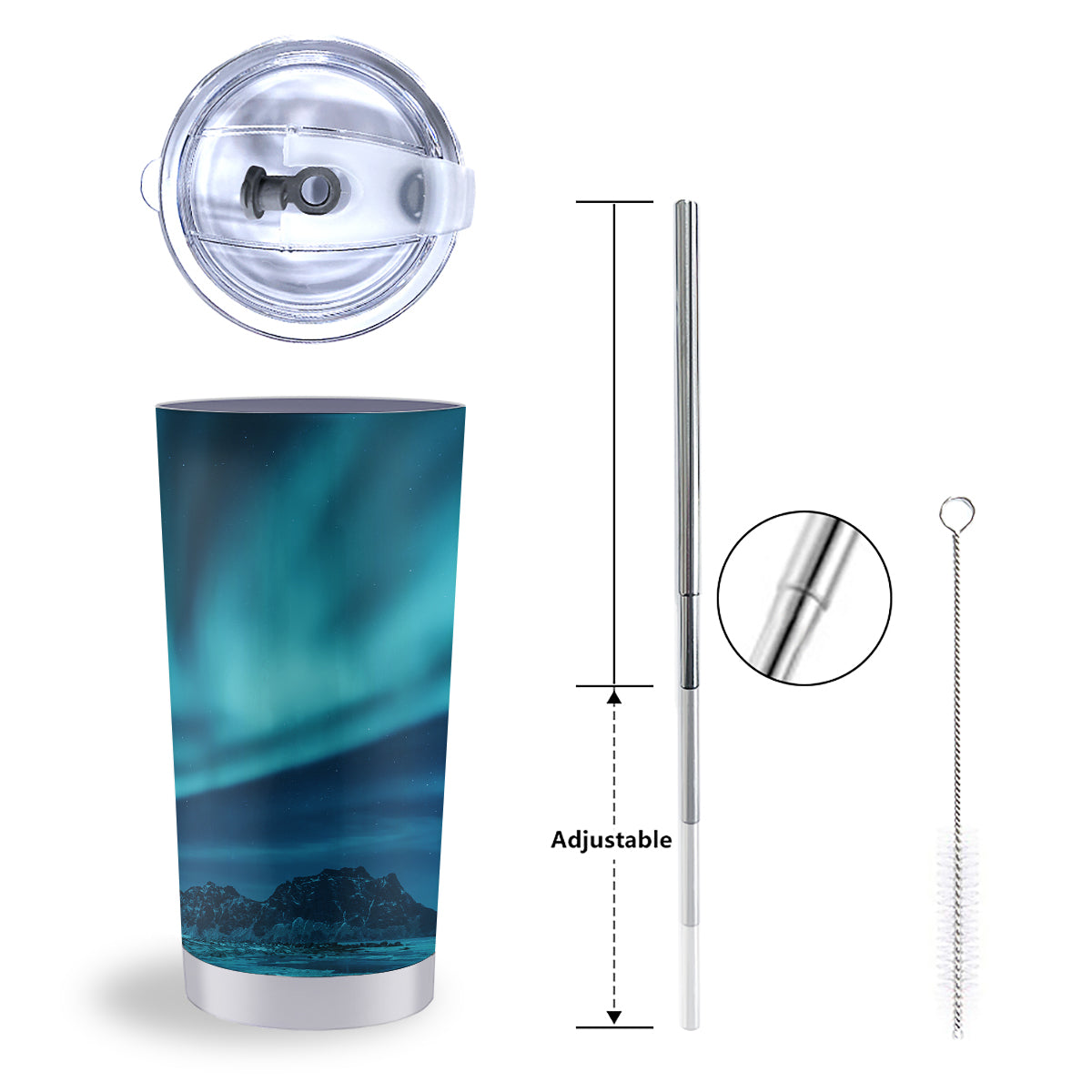 Blue Northern Lights And Mountain Print Tumbler-grizzshop