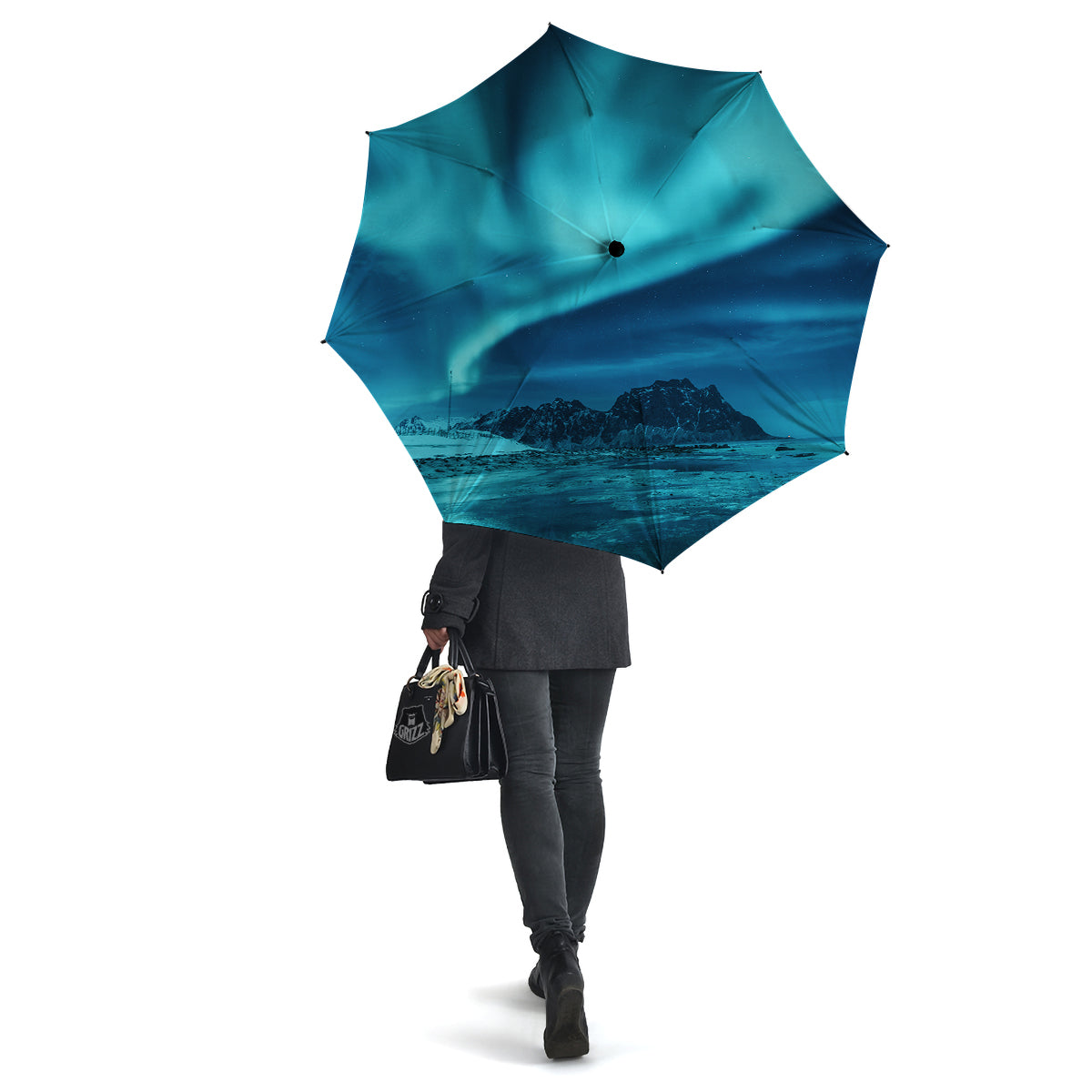 Blue Northern Lights And Mountain Print Umbrella-grizzshop