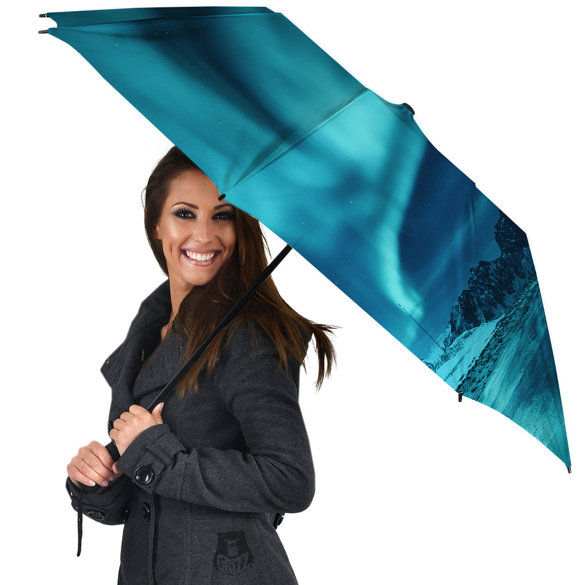 Blue Northern Lights And Mountain Print Umbrella-grizzshop