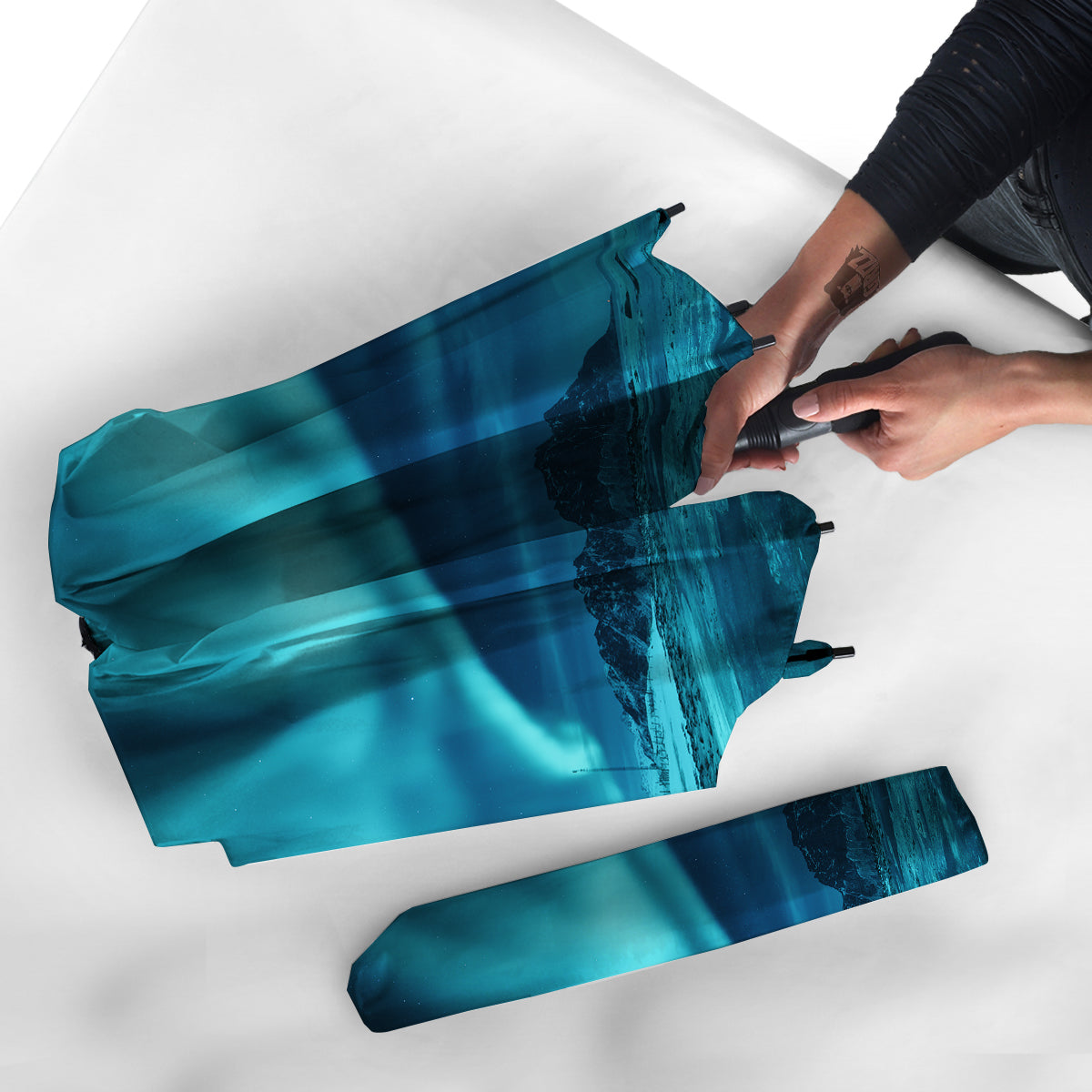 Blue Northern Lights And Mountain Print Umbrella-grizzshop