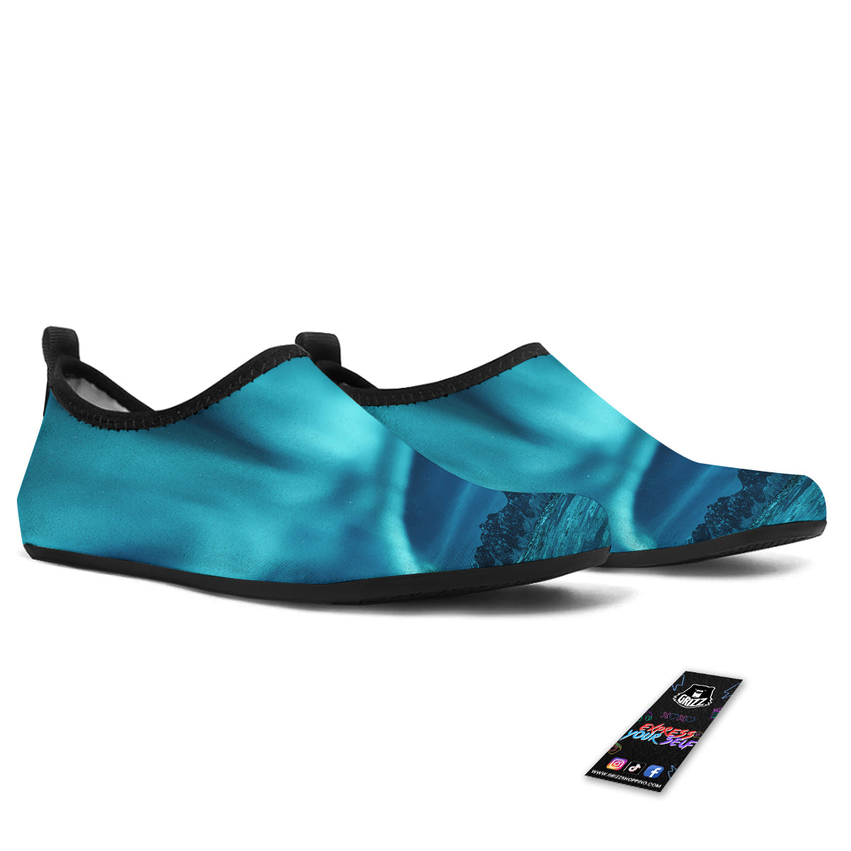 Blue Northern Lights And Mountain Print Water Shoes-grizzshop