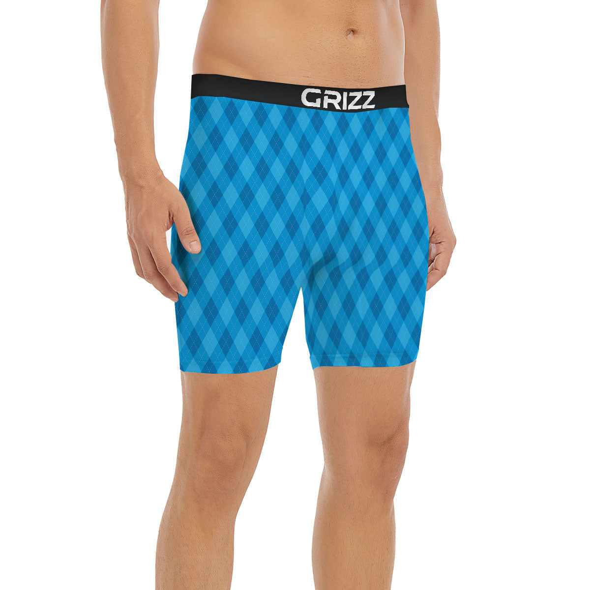 Blue Ocean Argyle Print Pattern Boxer Briefs-grizzshop
