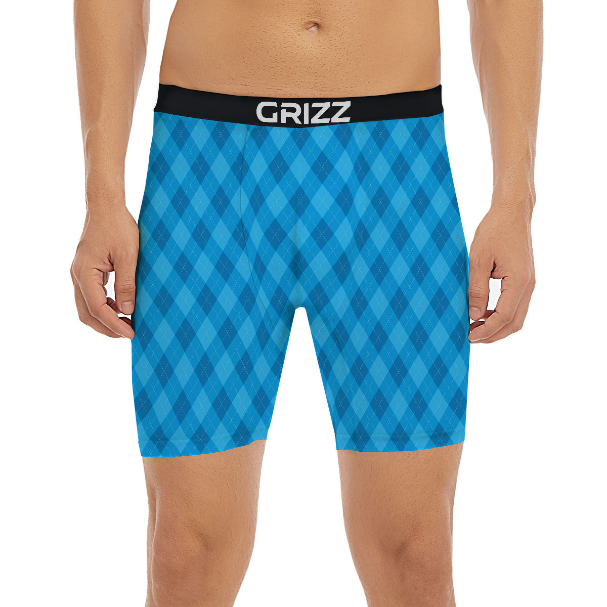 Blue Ocean Argyle Print Pattern Boxer Briefs-grizzshop