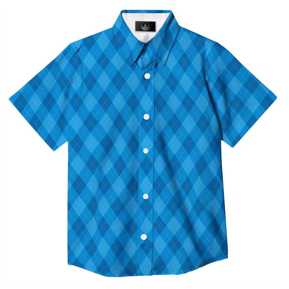 Blue Ocean Argyle Print Pattern Button Up Shirt-grizzshop